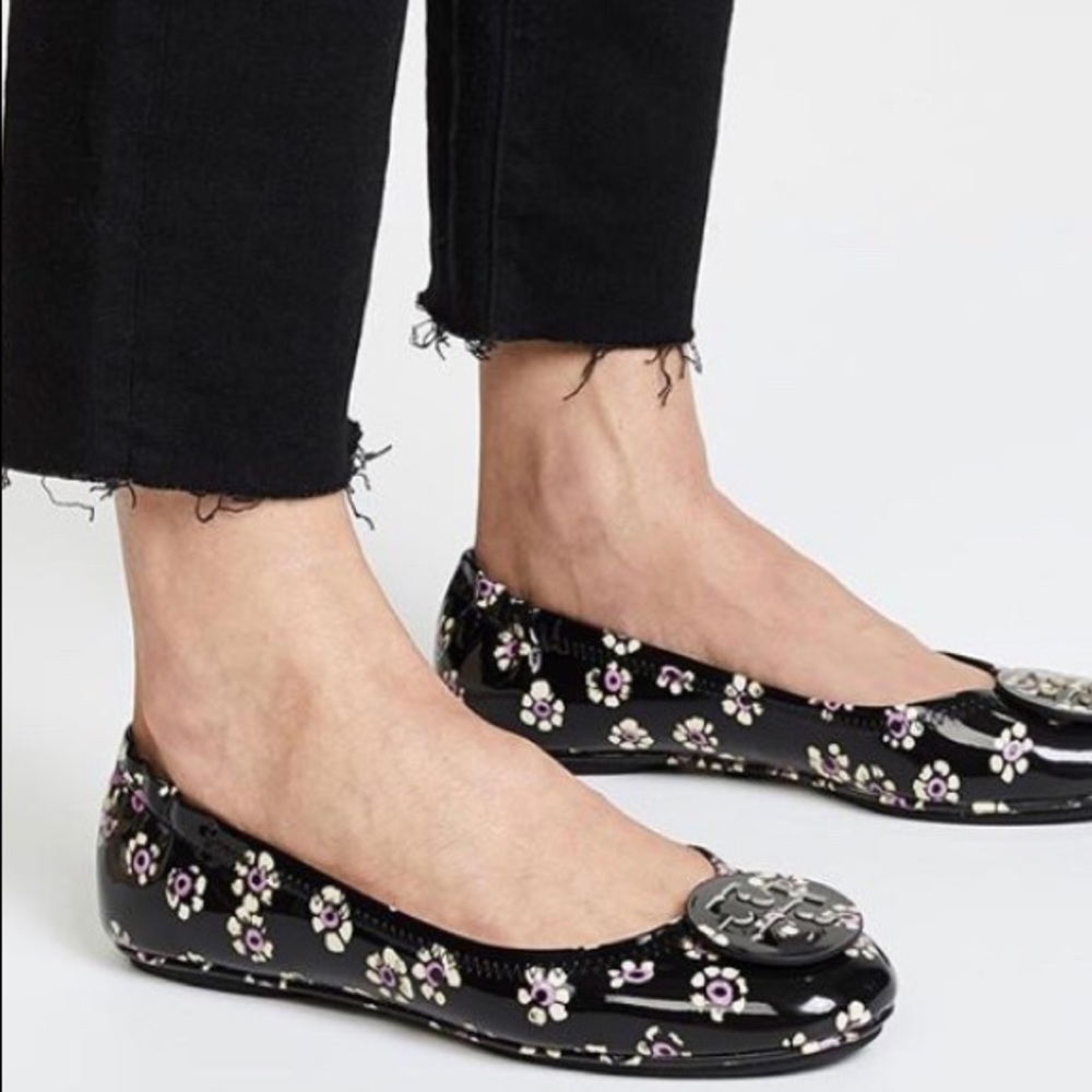Black Floral Patent Leather Reva Ballet Flats